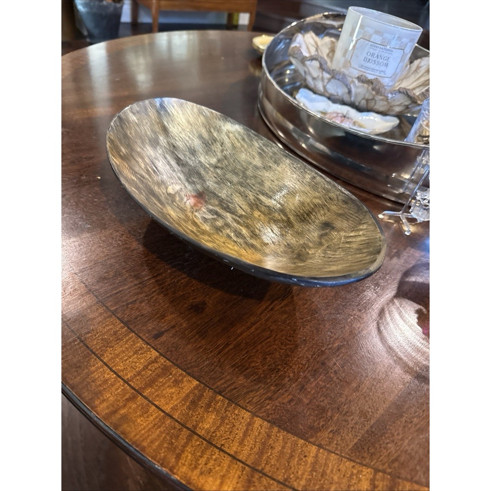 Large 12-inch Natural Bovine Horn Bowl Organic Lodge Decor Hand Crafted